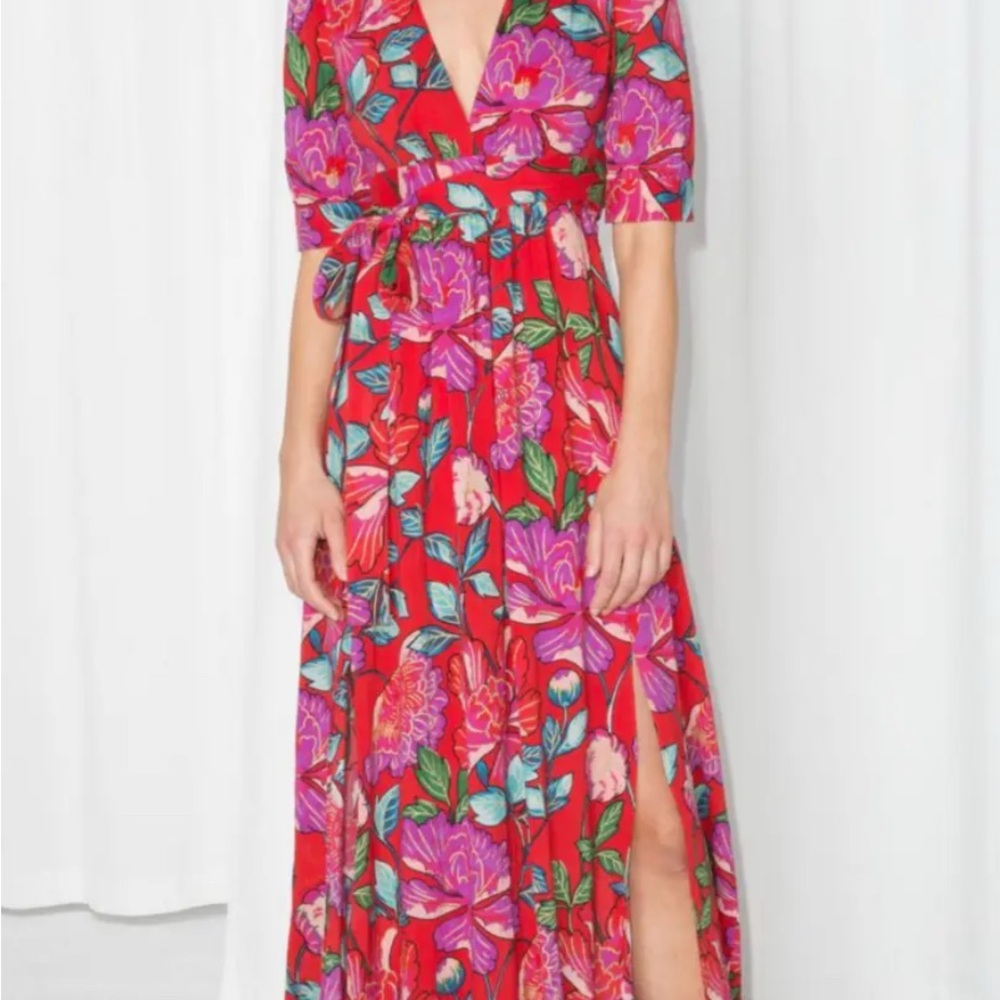 & Other Stories Paris Atelier Red Floral Maxi Dress - Size 4